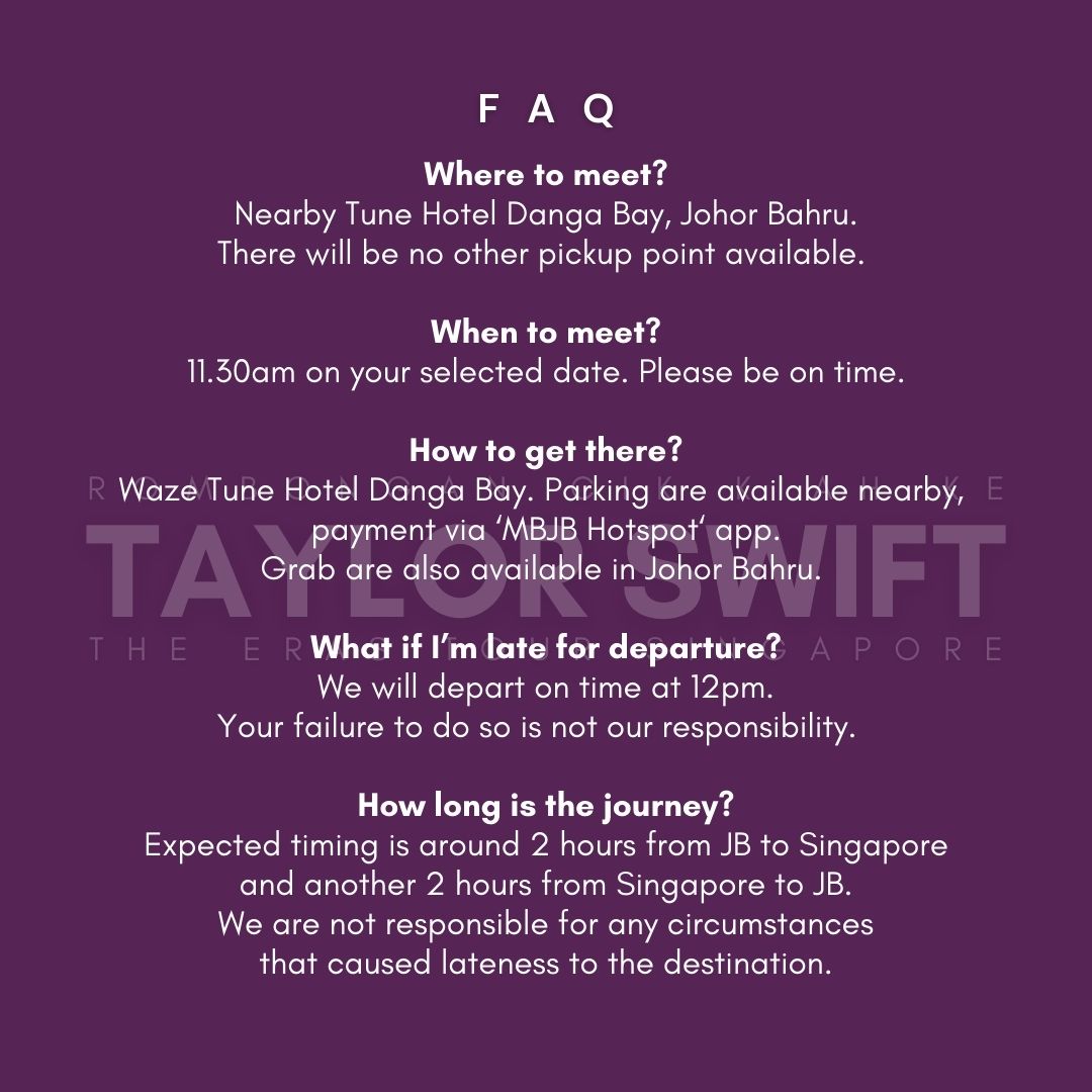Taylor Swift Concert Return Trip Ticket (from Johor Bahru to Singapore to Johor Bahru)
