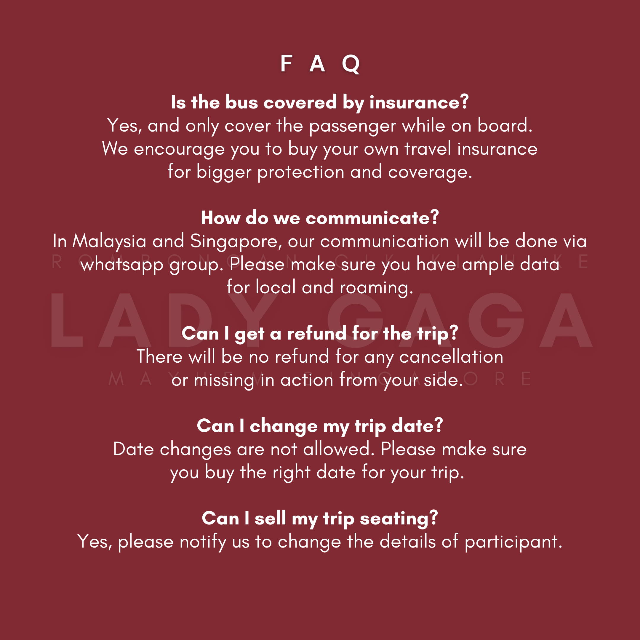 Lady Gaga Mayhem Singapore Concert Return Trip Ticket (from Johor Bahru to Singapore to Johor Bahru)